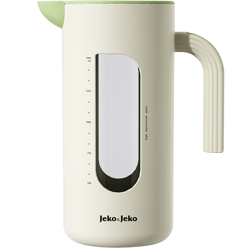 JEKO&JEKO High Borosilicate Glass Water Pitcher, Heat Resistant, Large Capacity 1.6L Tea Brewing Jug with Automatic Lid, Light Bean Green