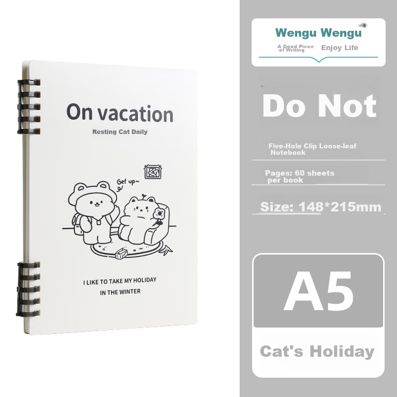Wengu A5/60 Sheets Five-Hole Loose-Leaf Notebook, Detachable Ring-Bound Notebook, Stylish Horizontal-Lined Journal for Students And Men, HC-003
