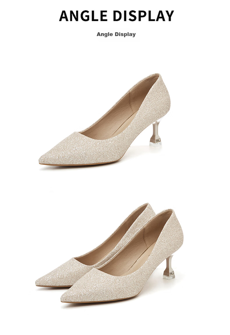 DAPHNE Women's High Heels, Pointed Toe, Stiletto, Elegant Sequin Wedding Shoes, Women's Pumps, 4623101088, Champagne Color, Size 39 22