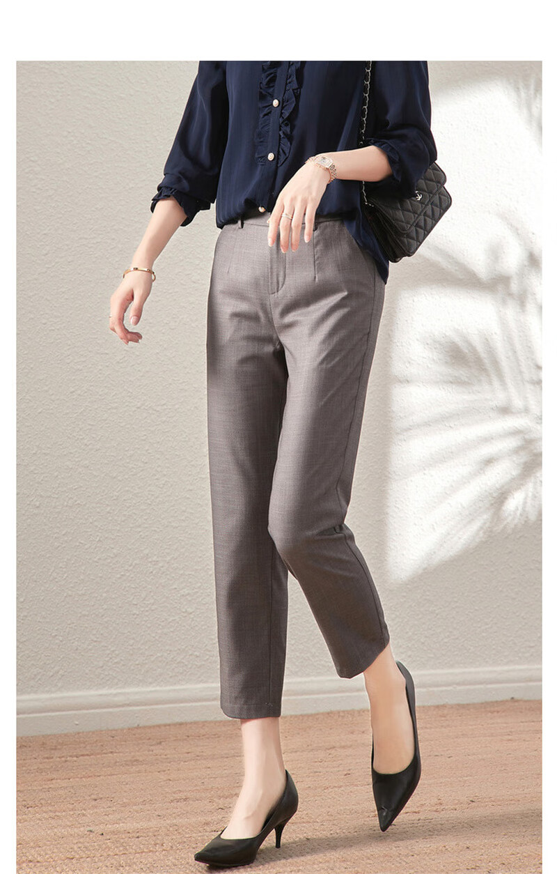 Dme Cropped Pants for Spring And Autumn, New Straight-Leg Suit Pants with Fake Pockets, Casual Trousers for Women, Khaki, S 57