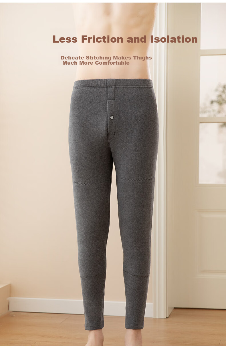 Fentengkean Men's Thermal Underwear with Wool And Mulberry Silk Knee Protection Patch, 300g Cationic Brushed Fleece Cold-Proof Pants Q0014 10
