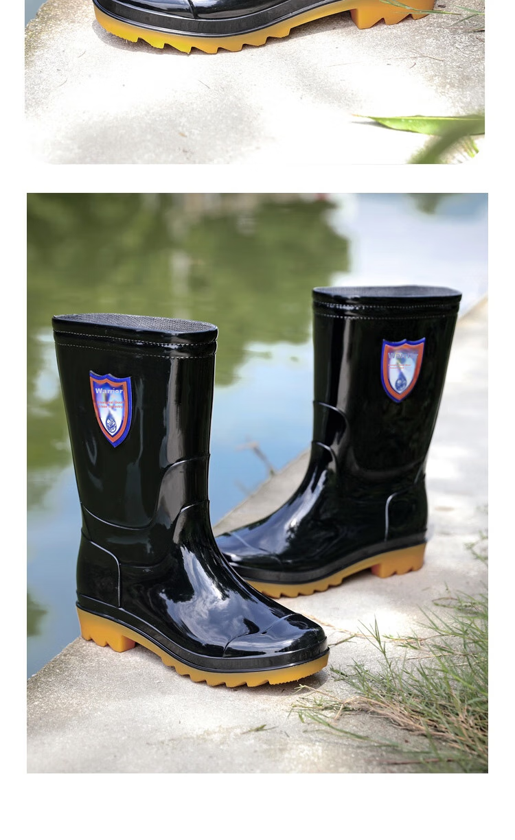 Huili Rain Boots for Men, Waterproof Outdoor Wear-Resistant Rubber Shoes, Non-Slip Rain Boots, Overshoes HL822866, Mid-Calf, Black, Size 44 16