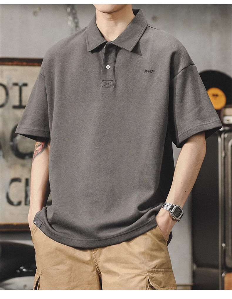 Jeanswest American Vintage Polo Shirt Men Summer Simple Heavyweight Loose Fit Plus Size Short Sleeve Top 14