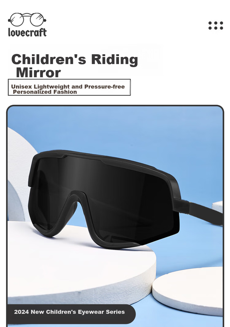 LOVECRAFT Children's Cycling Glasses with Black Frame And Night Vision Lenses, Youth Sports Outdoor Sunglasses, Protective Windproof Eyewear for Fathers 1