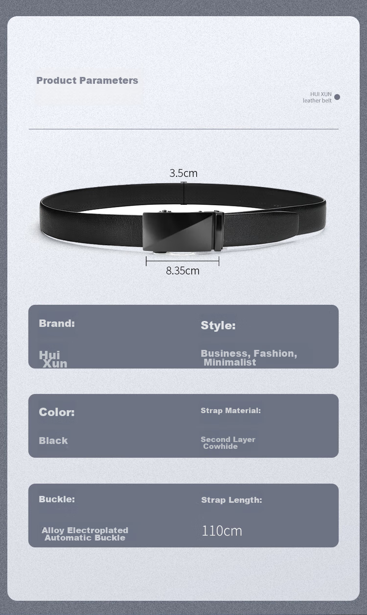 Huixun Men's Leather Belt, Business Casual Automatic Buckle, Genuine Leather Waistband, Gift for Boyfriend, Husband, Father, Birthday Present 6