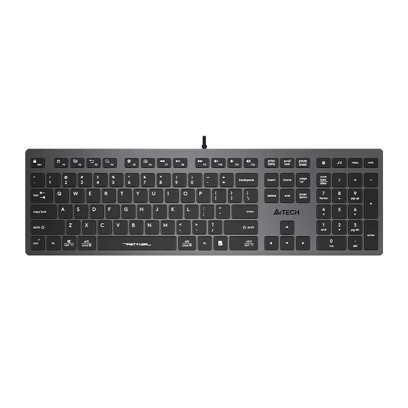A4TECH FX50, 109-Key Wired Keyboard, Thin Film Quiet Keyboard, Computer Keyboard, Mac Keyboard, Office Typing Keyboard with Good Feel, Fei Shidai, Scissor Foot Keyboard, Iron Gray, Wired