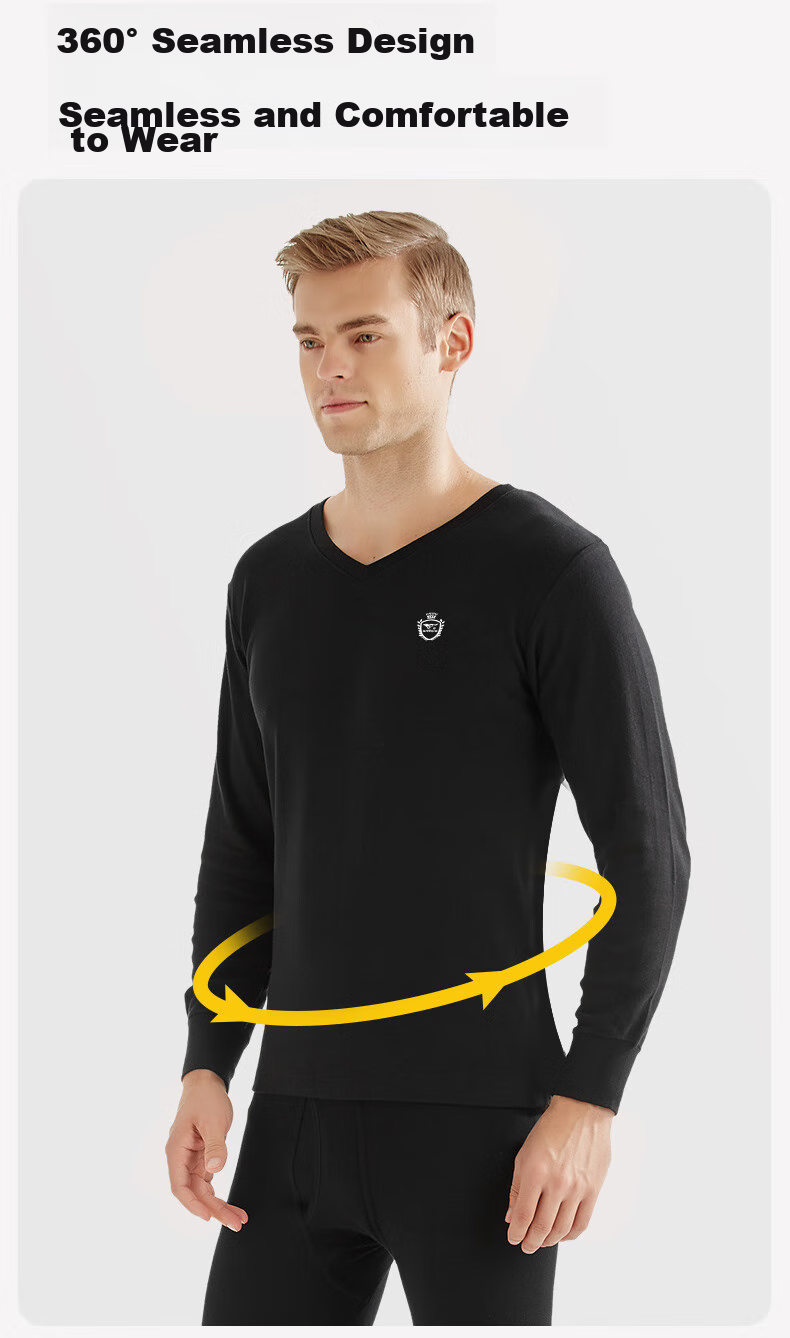 SEPTWOLVES [Antibacterial] Men's Autumn And Winter Thermal Underwear Set, Pure Cotton V-Neck Long Johns And Pants 16