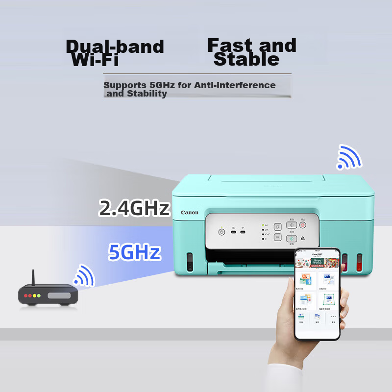 Canon G3831 Large Capacity Refillable Color All-In Wireless Printer (Print/copy/scan/Bi-Directional WiFi with 5G WeChat Remote Access for Students/Home Use)