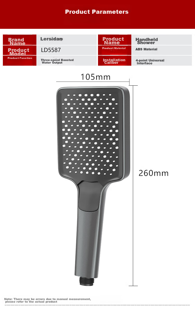 Larsd Pressurized Shower Head, Handheld Shower Sprayer, Three Water Flow Settings, Bathing Rain Shower, Showerhead LD5587 12