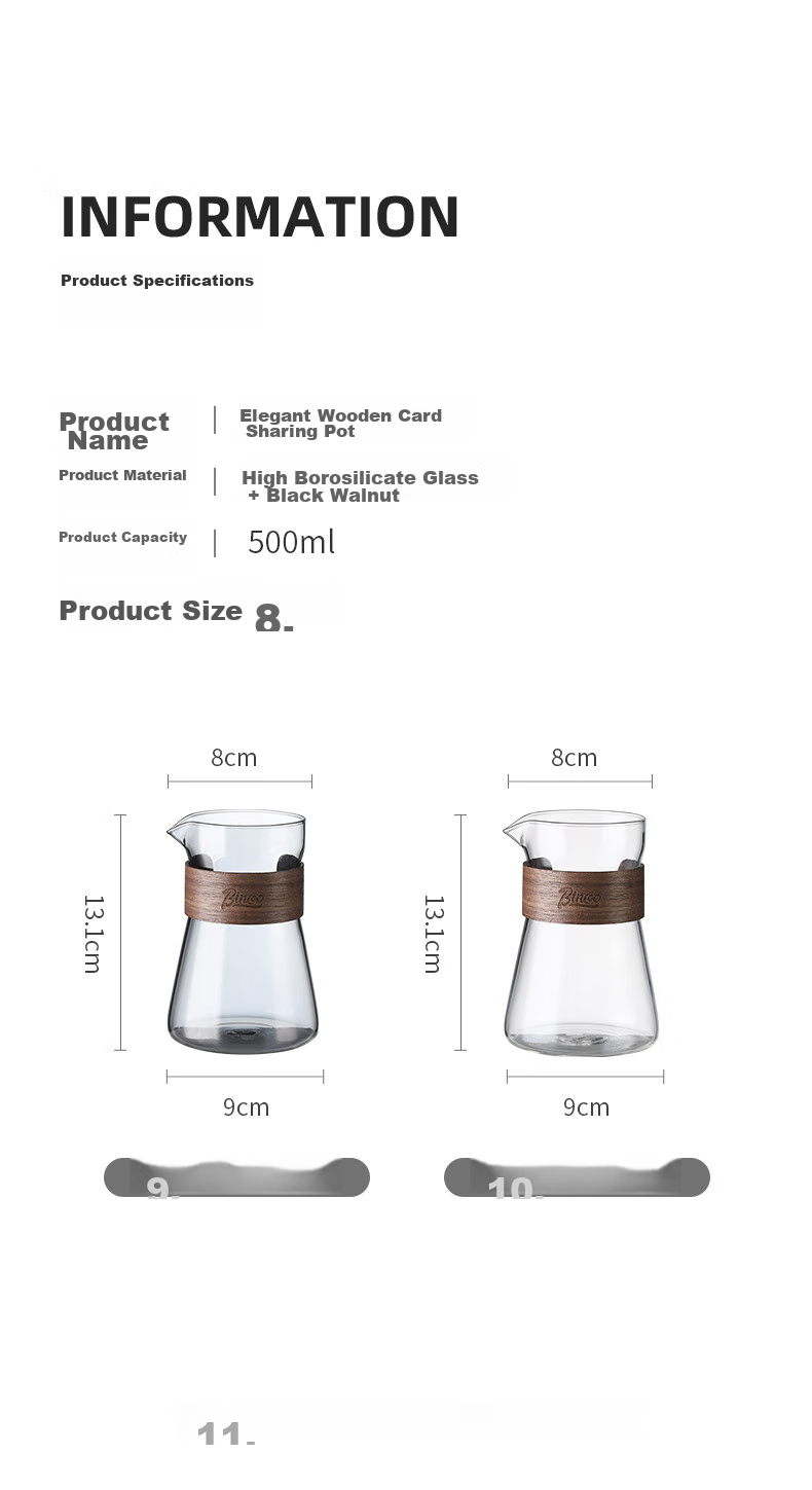 Bincoo Coffee Sharing Pot, Pour-Over Coffee Set, Glass Pot, Japanese-Style Drip Coffee Cup, Cold Brew Pot, Tasting Cup 12