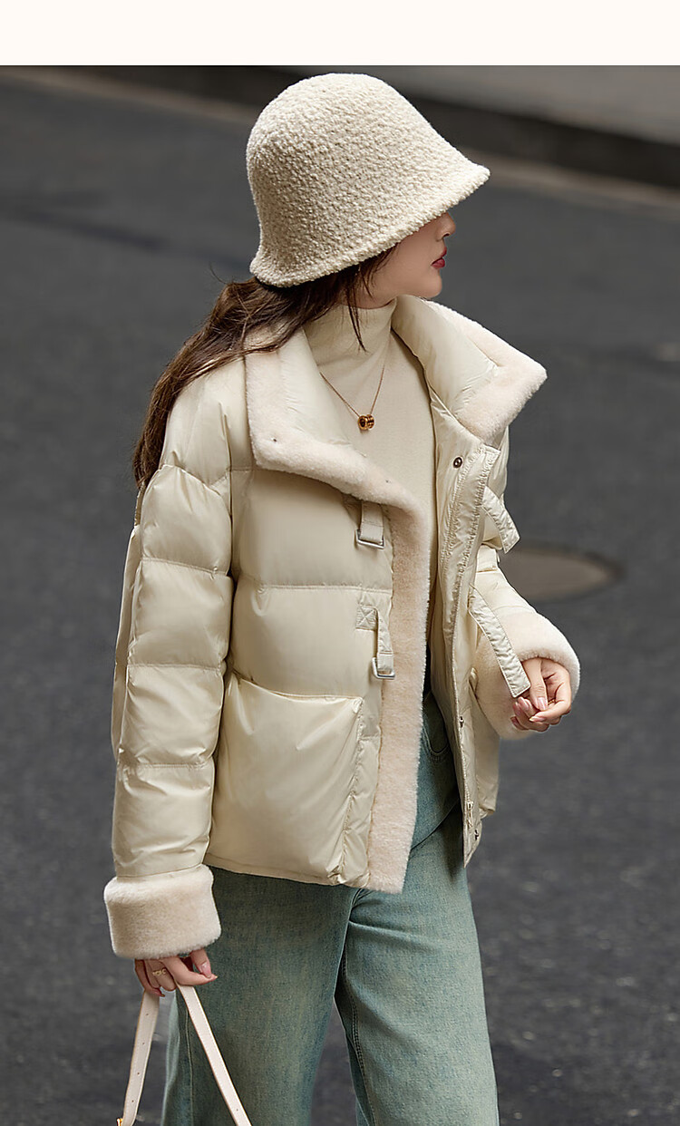 Dme [Xueshan Dushi] Winter 400T Spring Yafang 90% Duck Down Faux Sheepskin Patchwork Women's down Jacket 20