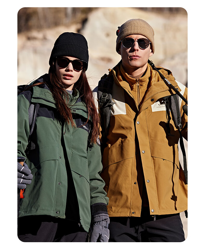 Jeep Men's And Women's Three-In Outdoor Hardshell Windproof Waterproof Mountaineering Jacket, Detachable Fleece-Lined Coat, Jungle Gree 16
