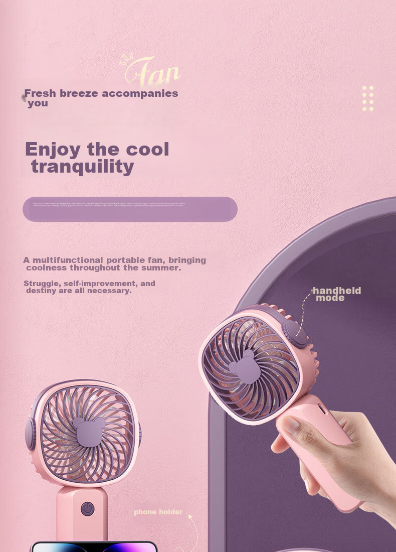 Elifo Small Desktop USB Fan, Portable Handheld Fan, Compact Electric Fan, Desktop Fan, Pink And Purple 1