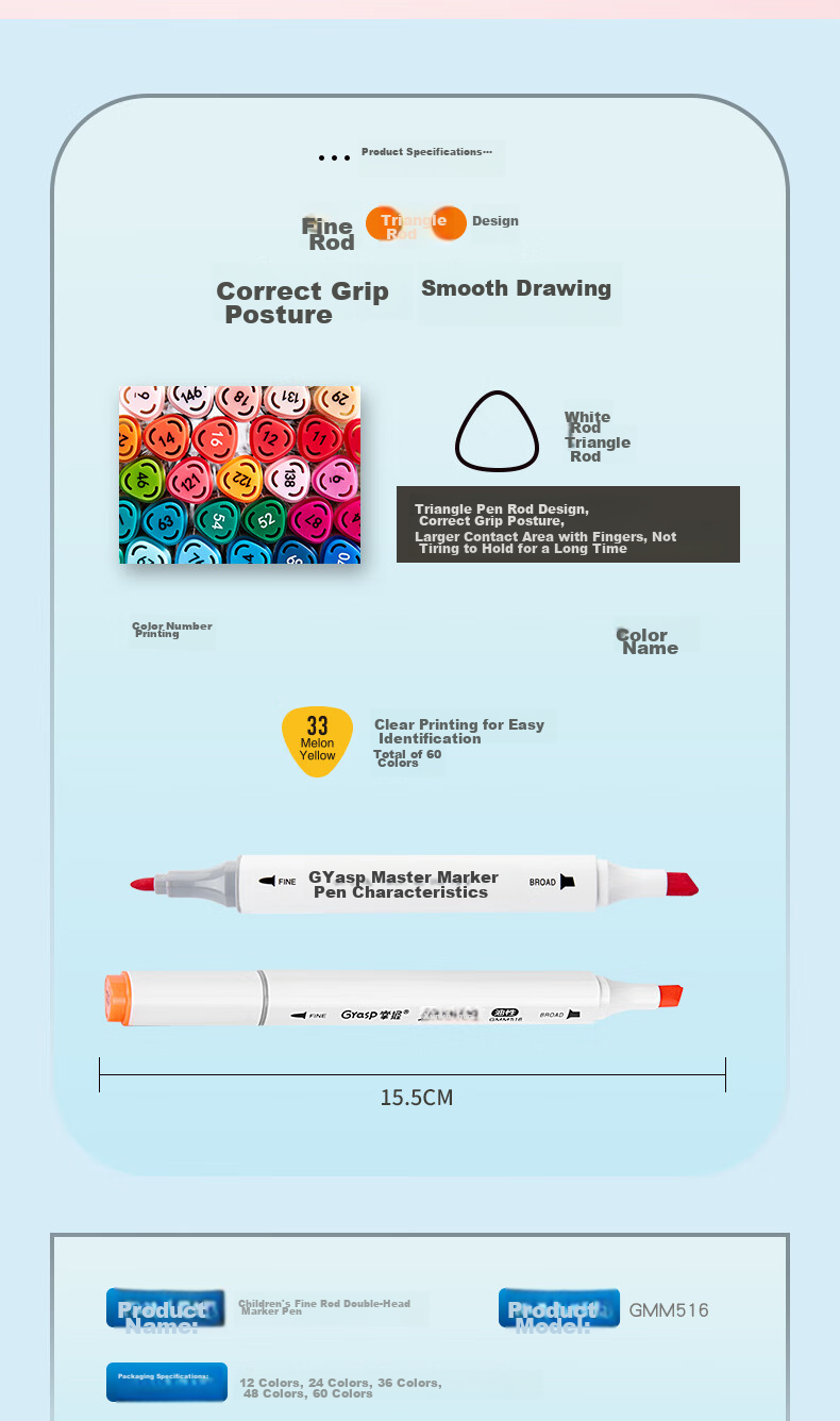 GRASP Double-Ended Alcohol Markers, 36 Colors, Quick-Drying, Student Hand-Drawn Triangular Barrel, Oil-Based Watercolor Pens, Anime Drawing Graffiti Pens, Watercolor Pens, Graduation Gift, Drawing Brushes 2