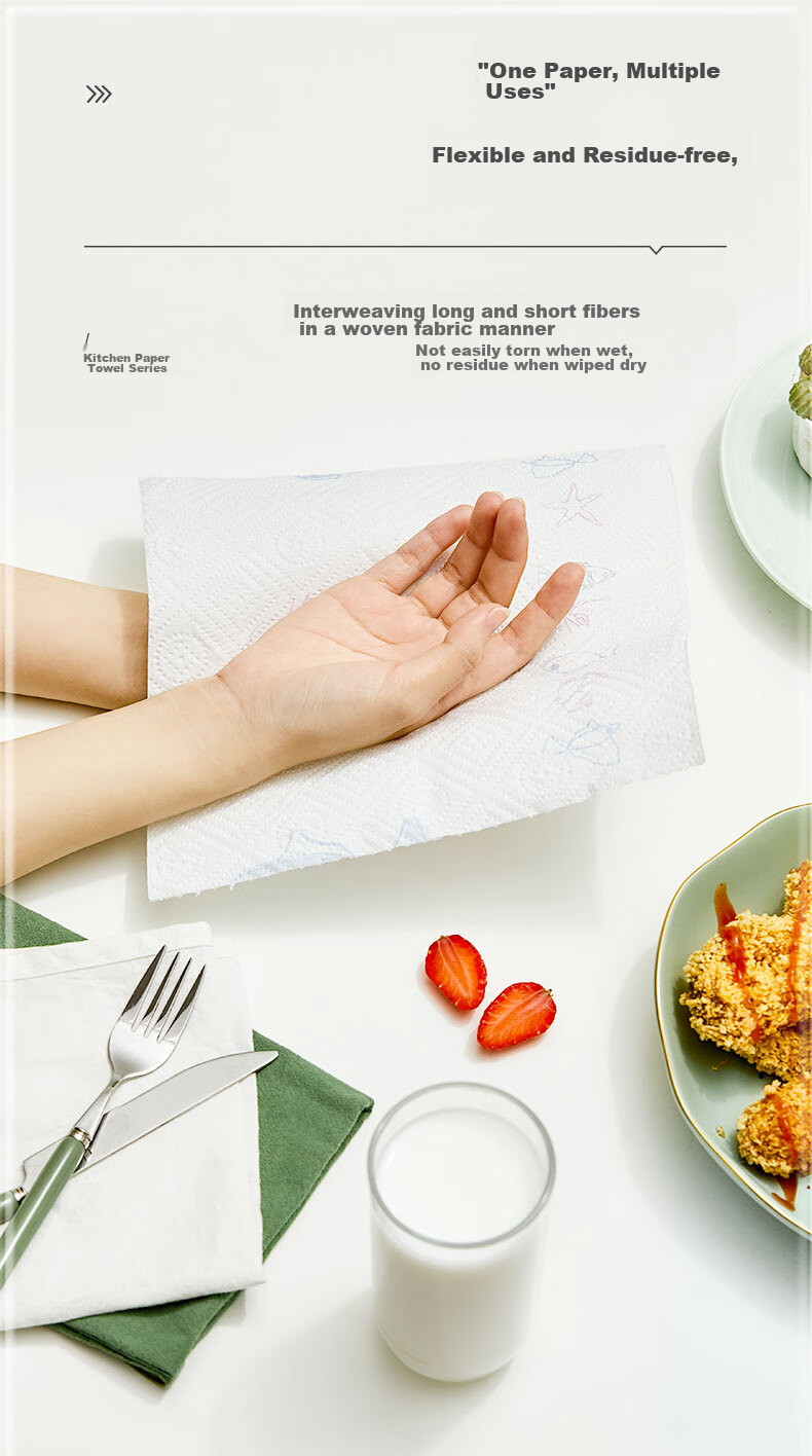 Mind Act Upon Mind Kitchen Paper Towels/roll Paper 75 Sheets*2 Rolls Oil-Absorbing Water-Locking Kitchen Paper Towels Food-Grade Disposable Cleaning Cloth 9