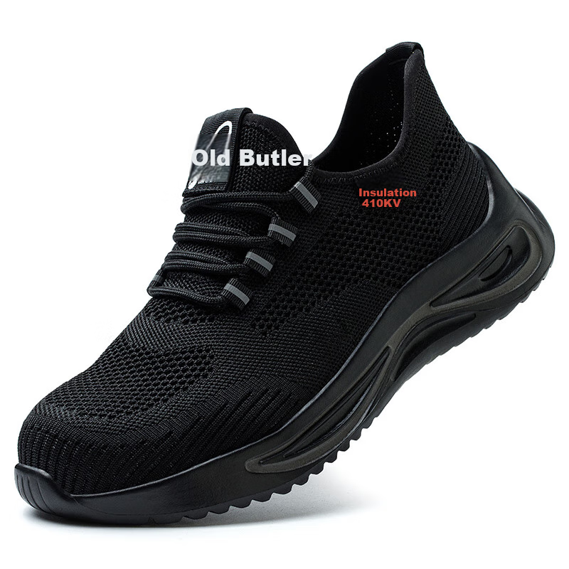 LAOGUANJIA Men's Safety Shoes, Summer Breathable Steel Toe Work Boots, 10KV Insulated, Lightweight Construction Site Functional Shoes, Size 37