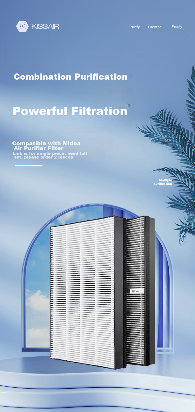 KISSAIR Compatible Air Purifier Filter for Midea KJ700G-H32/KJ720G Series FC-70H1 Composite Filter Element And Filter Mesh 1