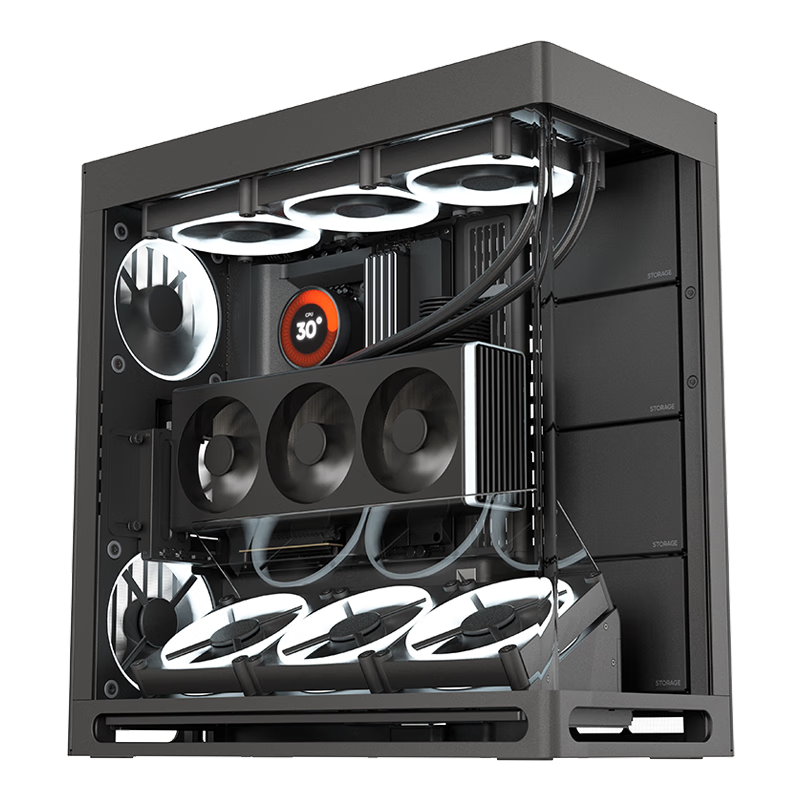 HAVN HS420 VGPU Black, Seaside View Case, Includes Vertical GPU Mount Kit/curved Glass/magnetic Panel, Supports E-ATX Motherboard, 420mm Radiator Support