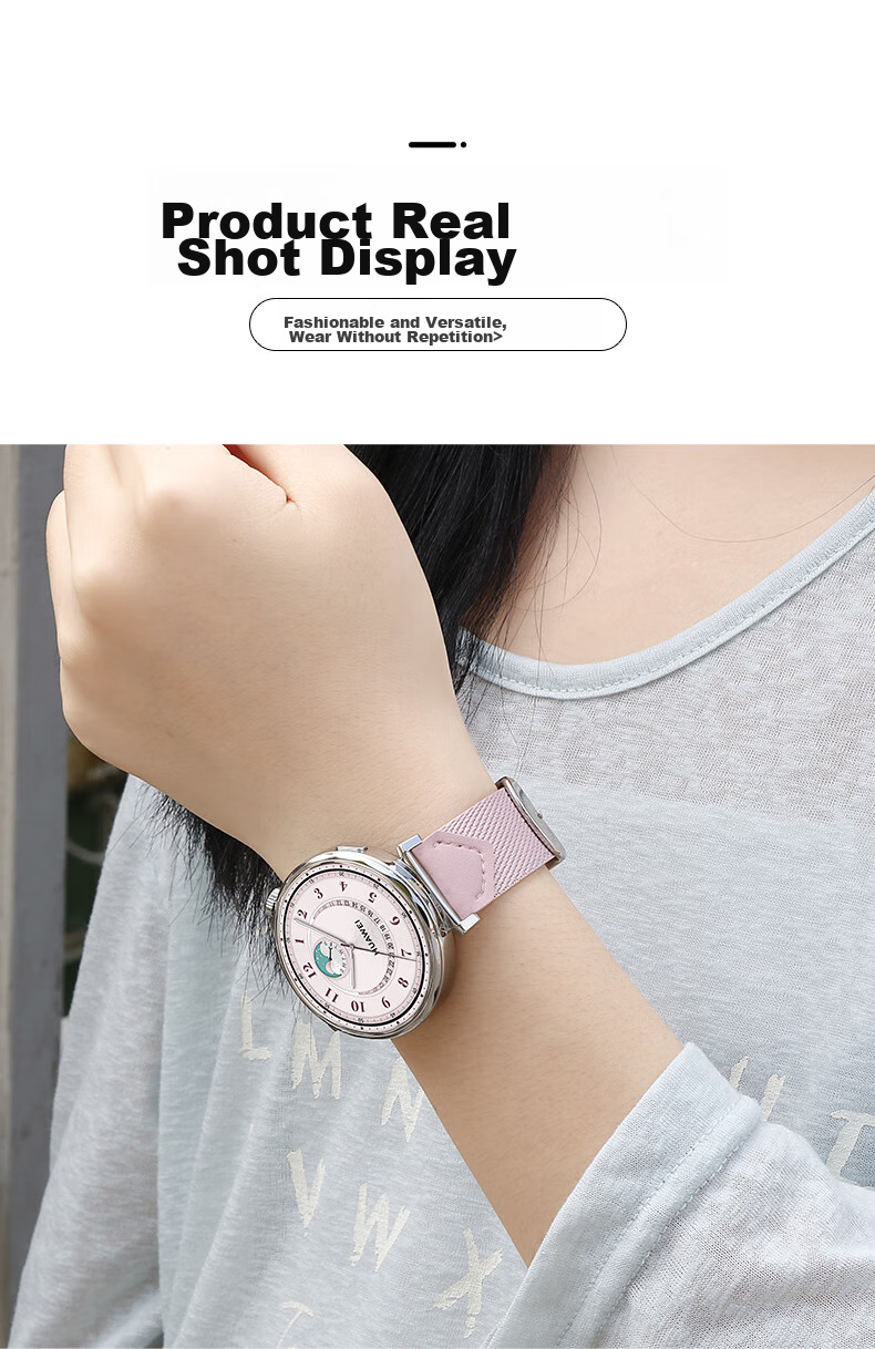 Weiqiantu Compatible with Huawei Watch GT6/GT5/5pro/GT4/WATCH5, Braided Composite Watch Strap for Women, 41/42mm Dial [Saddle Pink], 18MM Interface 9