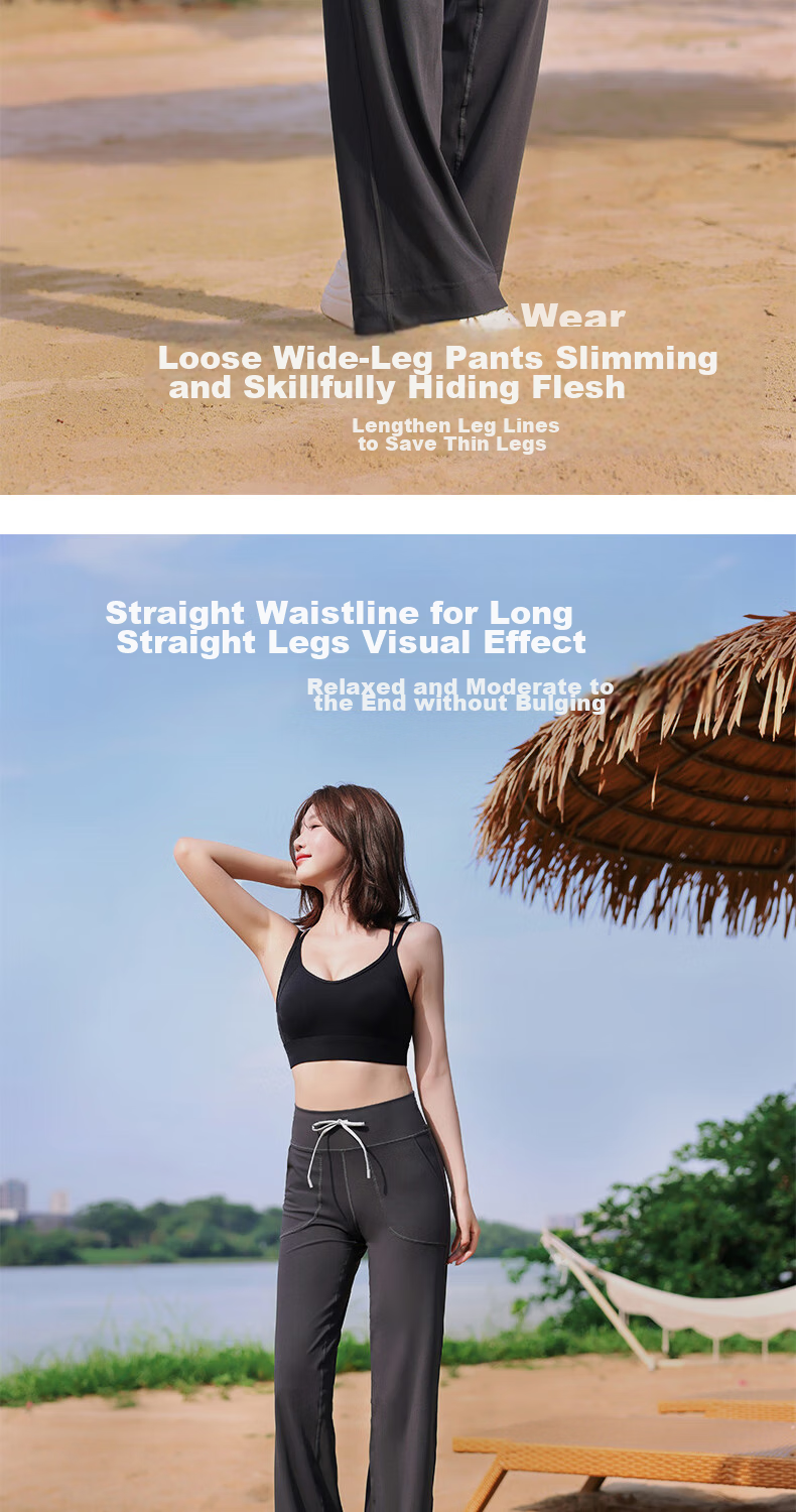 LangSha Yoga Pants for Women, High-Waisted Loose Wide-Leg Pants with Drawstring, Straight-Leg Trousers, Slimming for Running And Casual Wear, Black - Regular Style, XL 6
