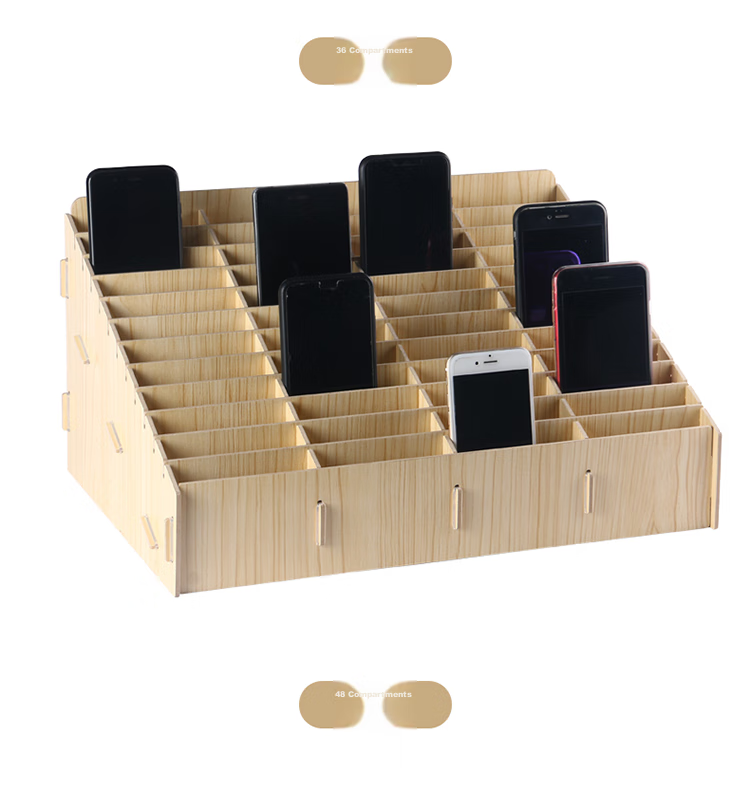 Jinlongxing Wooden Desktop Organizer Box with Multiple Compartments for Phone Storage, Office Meetings, Classroom Organization And School Supplies, 48 Slots 9