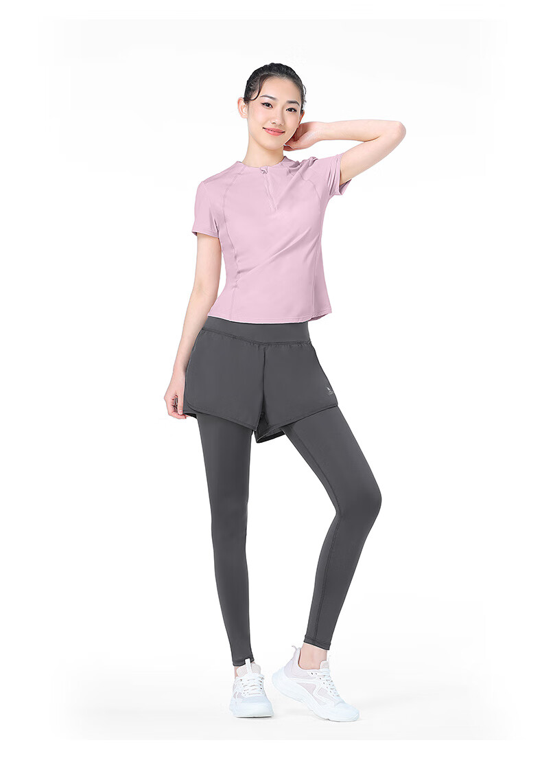 CAMEL Women's Sports Set, Summer New Style Running Yoga Fitness Short-Sleeve Shorts with Lining, Casual Elastic Sportswear 27