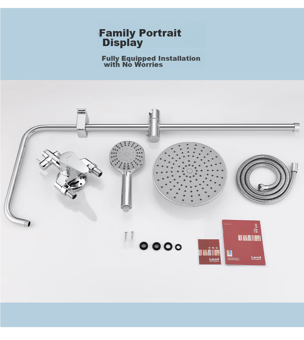 Larsd Surface-Mounted Shower Head Set, Clear Tube Shower Head, Gunmetal Gray Shower Head Complete Set with Shower Faucet LD5066H 23