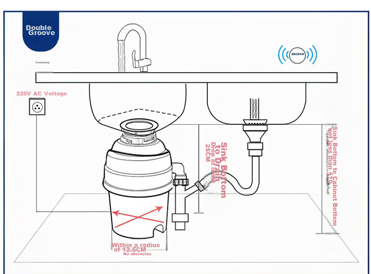 BECBAS Intelligent Garbage Disposal, Kitchen Food Waste Crusher, Wireless Switch E40evo 25