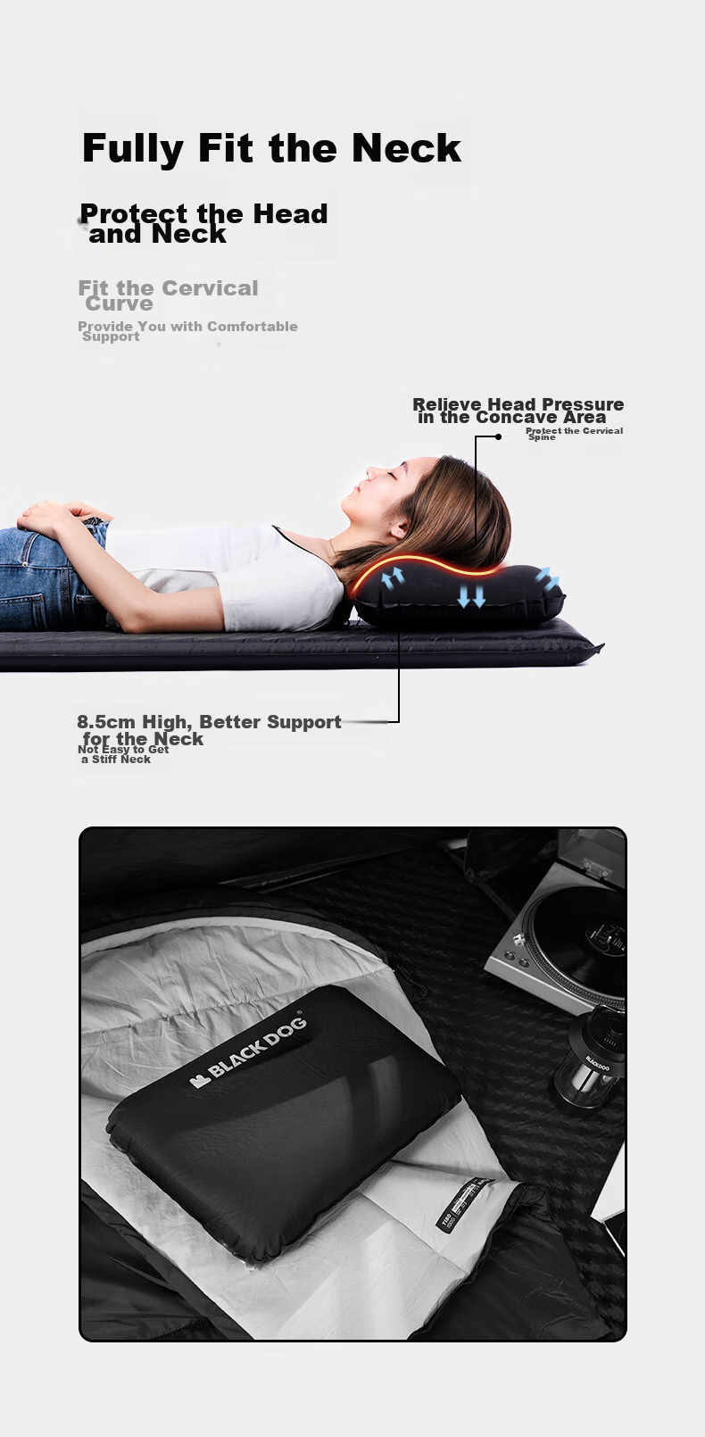 Black Dog 2-in-1 Inflatable Sponge Pillow Camping Air Cushion Lazy Travel Portable Pillow 5