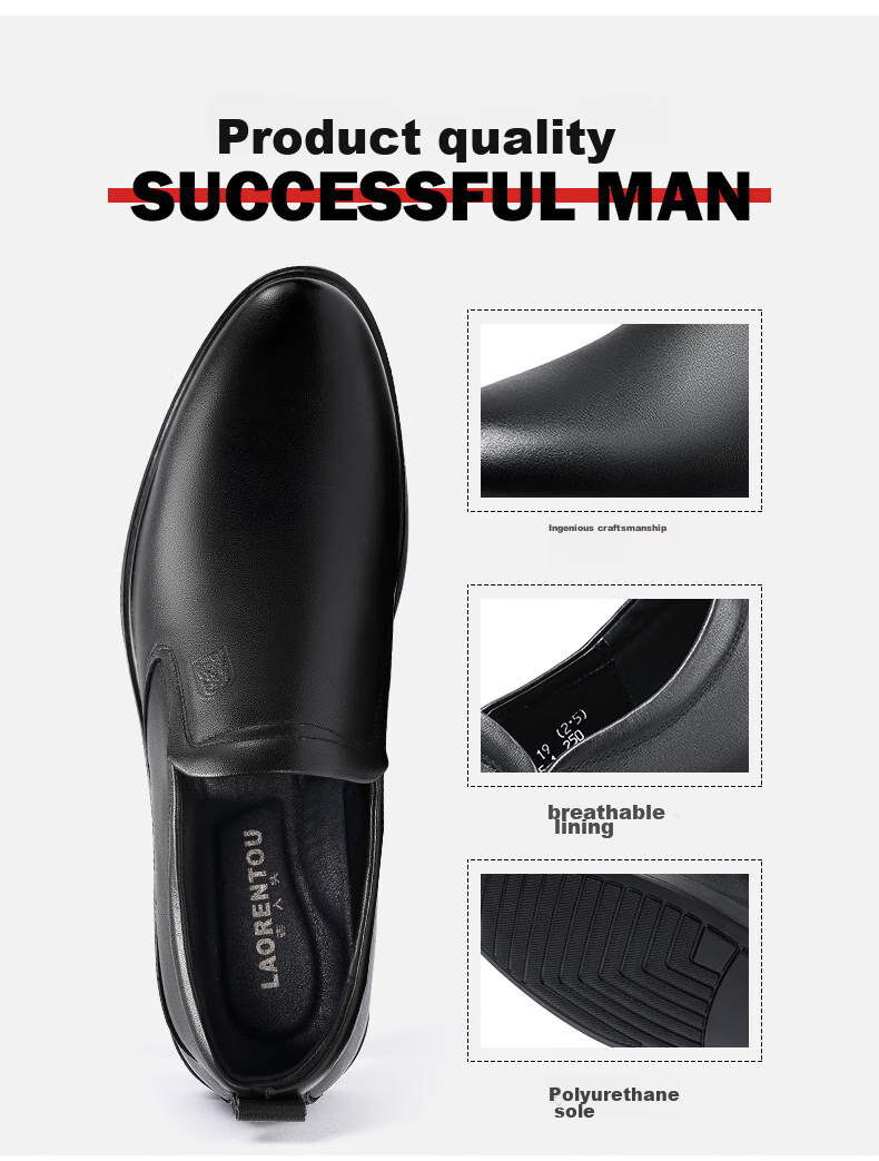 LAORENTOU Men's Leather Shoes, Top-Grain Cowhide Slip-On Business Casual Shoes Driving Shoes Loafers for Men A30305 Black 43 7