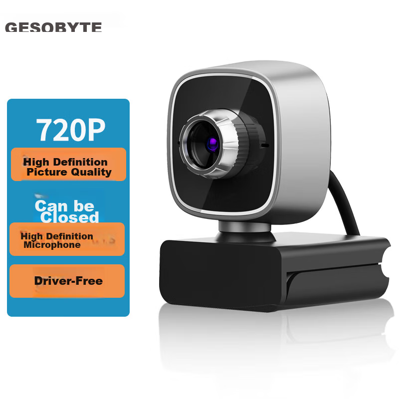 GESOBYTE C203 720P HD Webcam with Independent High-Definition Microphone for Live Streaming, Video Calls, Conferences, Online Teaching, Home Use, Laptop And Desktop USB Interface, Plug-And