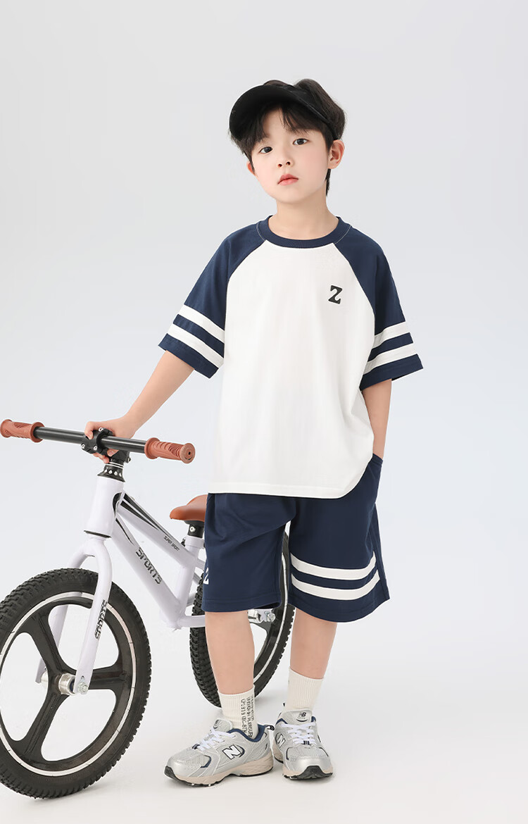 Zuoxi Boys' Summer Outfit Set, Children's Sports Short-Sleeve Pure Cotton Summer 2026 New Style Two-Piece Set for Boys, White, Size 170 2