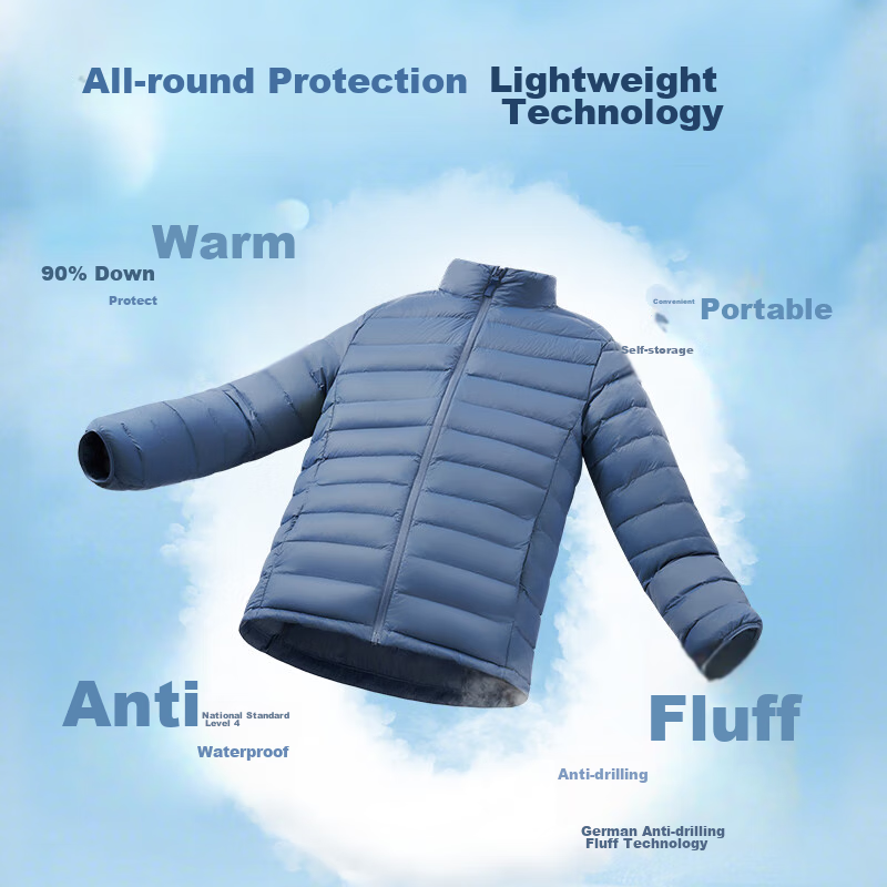 JD Original [Air Zero Pressure Bone Down] Lightweight down Jacket for Men, Winter Coat, 90% Duck Down, Hooded, Obsidian Black, Size S