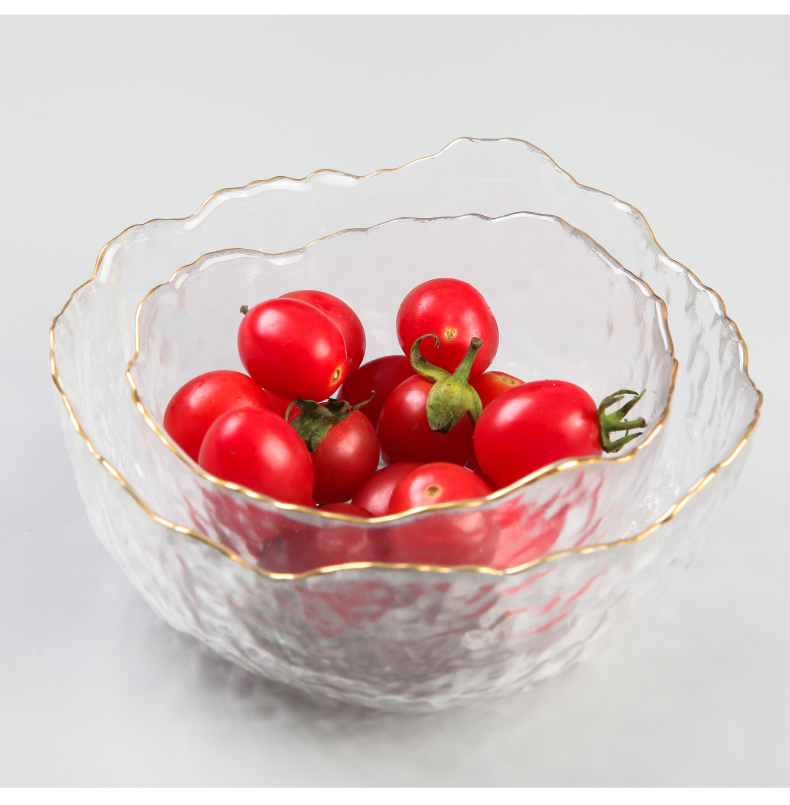 Canjiangjun [Dishwasher Safe] 3-Piece Salad Bowl Set with Gold Rim Glass Bowls, Glass Fruit Plates, Dessert Bowls And Salad Bowls 11