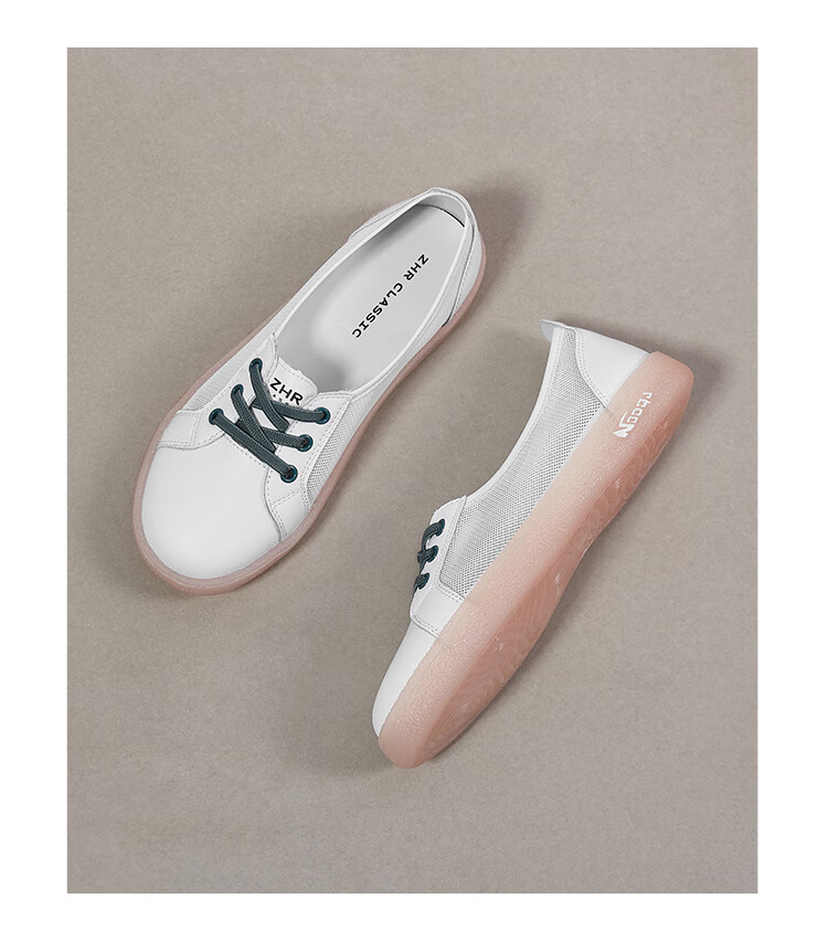 ZHR White Sneakers for Women, Summer Genuine Leather Mesh Breathable Women's Shoes, Versatile Casual Shoes for Women, A70EF, Beige, Size 36 16