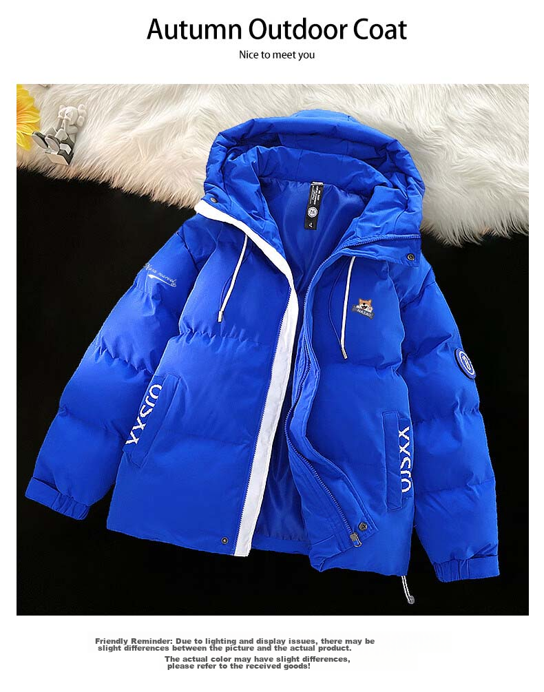 NASA MARVEL Cotton Jacket for Men, Winter Coat, Thickened Trendy Puffer Jacket, Sports Couple Style Cotton Padded Coat, White, 2XL 14