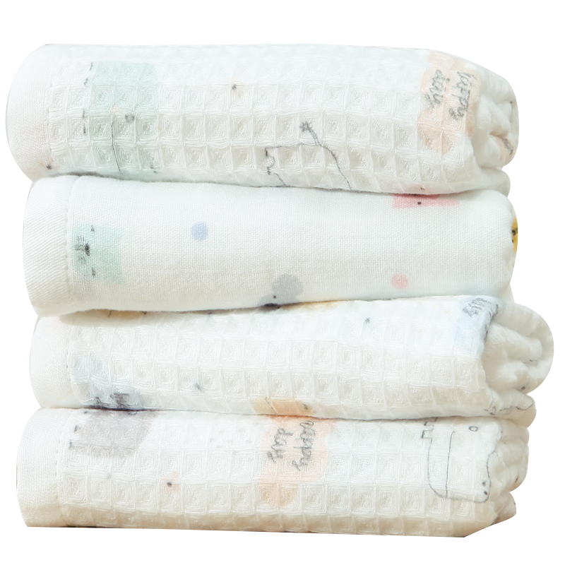 KING SHORE Class A Pure Cotton Towel, Children's Face Towel, Gauze Towel, Honeycomb Undyed Towel, Ladies' Towels, 4 Pieces