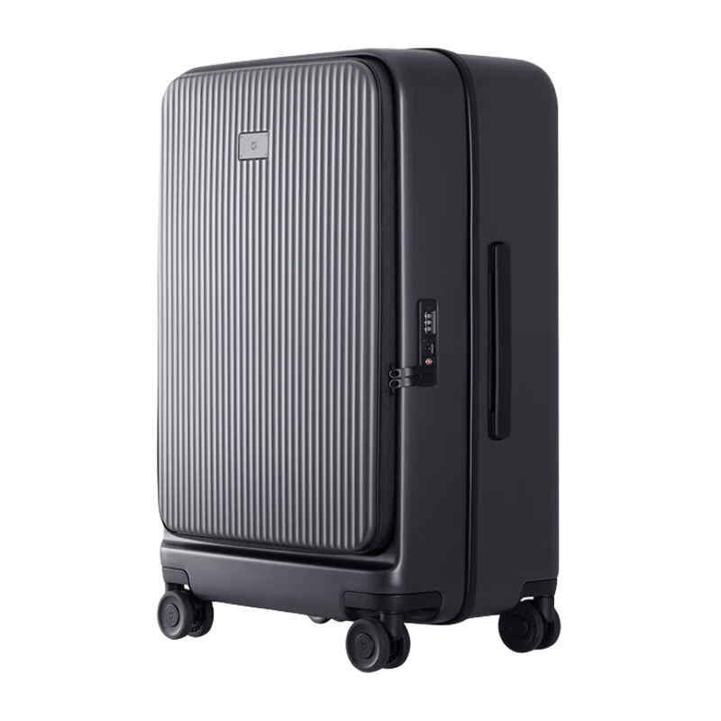 Mijia 24-Inch Large Capacity Suitcase with Side Opening And Password Lock for Men And Women, Carbon Black Leather Luggage