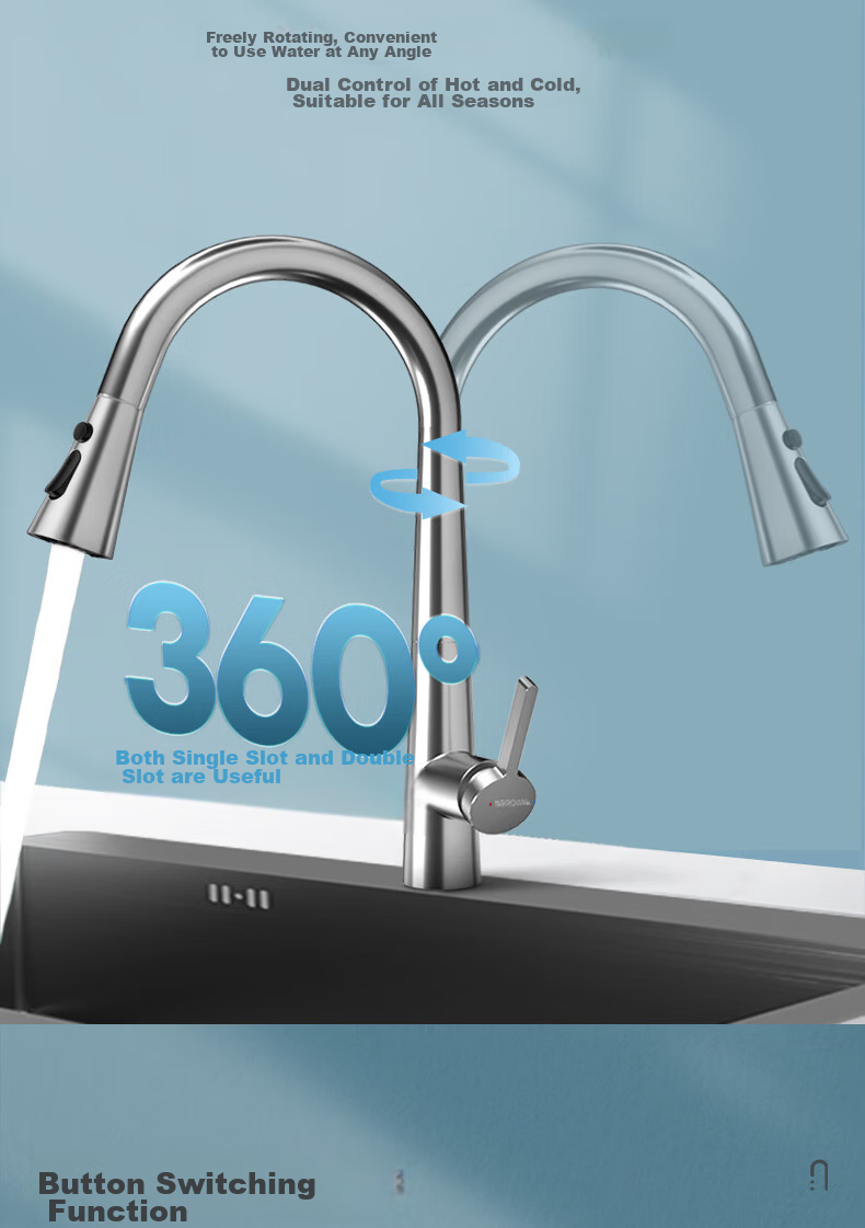 ARROW Pull-Out Kitchen Faucet, 304 Stainless Steel Hot And Cold Rotating Sink Tap for Washing Vegetables And Dishes, AE45131SS 6
