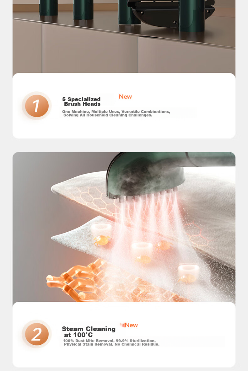 Deerma [Multiple Brush Head Set] High-Temperature Steam Fabric Cleaning Machine BY700S Multi-Functional Cleaner Kitchen Grease Glass Cleaning Wonder 4