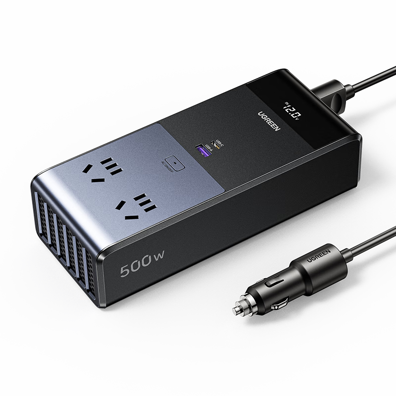UGREEN Car Power Inverter, 500W Battery 12V to 220V Pure Sine Wave Converter, Power Adapter Socket Charger