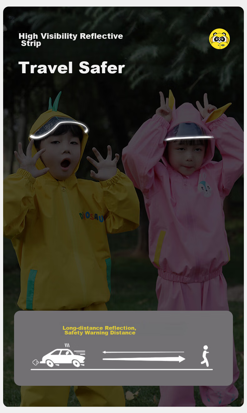 Moremerry Children's Raincoat Two-Piece Set, Boys And Girls Kindergarten Waterproof Rain Pants, Baby Rain Poncho, Yellow Dinosaur Set, Size S 14