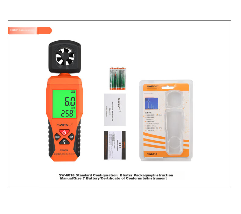 Suwei Anemometer Measures Wind Speed, High-Precision Handheld Air Flow Meter SW6016 25