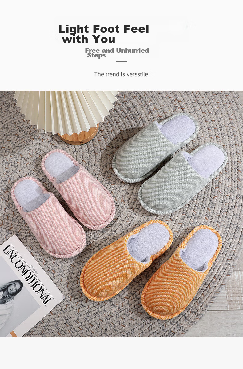 GUOLUOFEI Japanese-Style Large Size Cotton Slippers for Men And Women, Spring Autumn Winter Indoor Home Wooden Floor Couple Warm Slippers, Green, Size 36-37 7