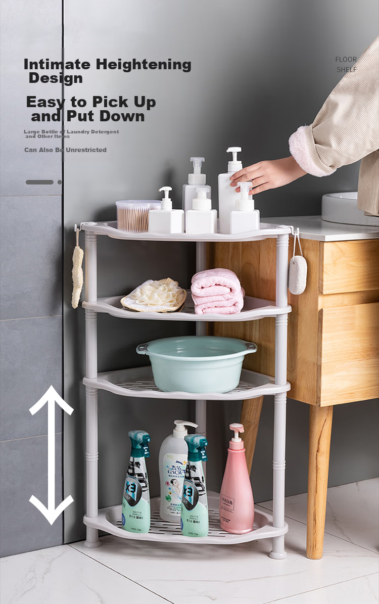 HOUYA Bathroom Storage Rack, Blue Four-Tier, Toilet Organizer Shelf, Floor-Standing Washbasin Rack, Kitchen Draining Rack 3