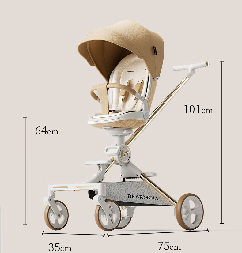 Dear Mom, Stroller, Large White Car, High Landscape Baby Stroller, Lightweight, Reversible, Can Sit Or Lie Down, Strolling Trolley for Babies, Gree 67
