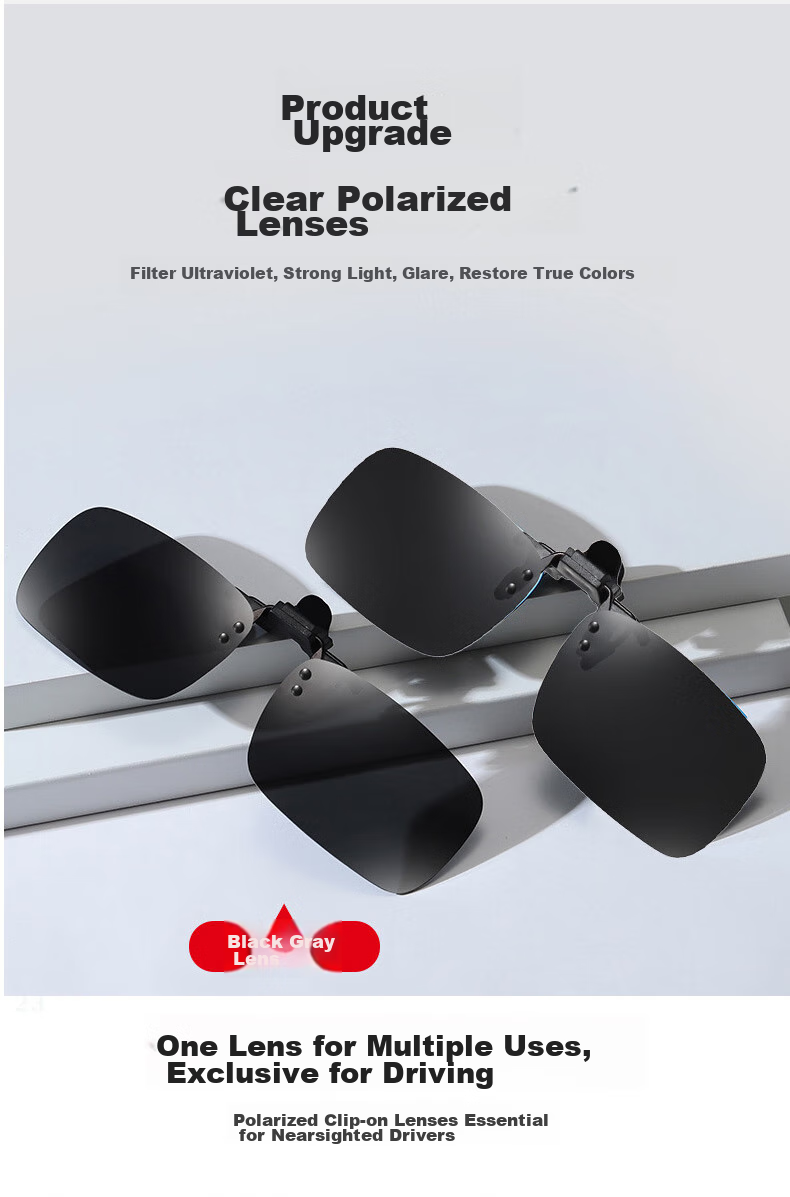 Baixiaoshe Myopia-Resistant GM Sunglasses Clip-Ons, 1 Pair [Sunglasses], Day And Night Use, Unisex for Driving 12
