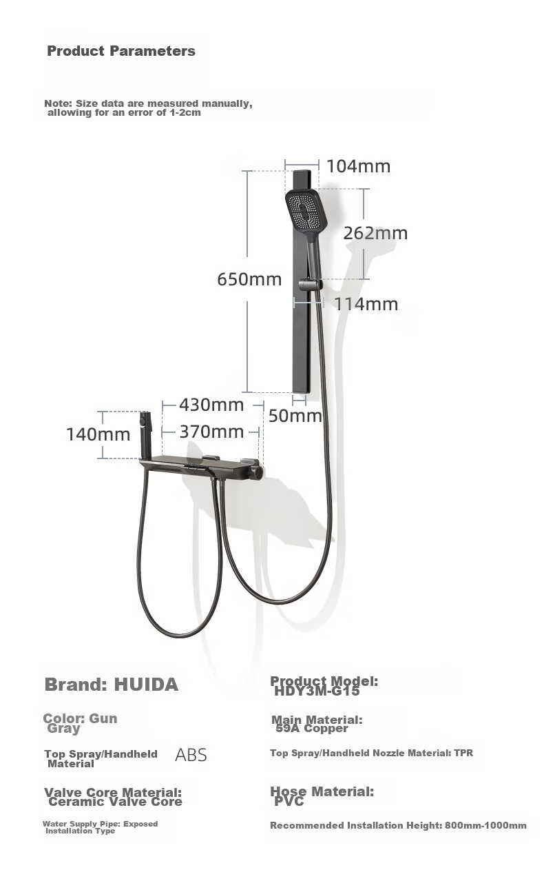 HUIDA Constant Temperature Shower Head Set with Brass Body, Home Bathroom Pressure-Increasing Shower Head Complete Set H-DW699 23