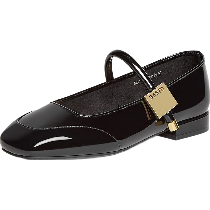 BASTO [Qiao Xin Same Style] Monet Garden 26 Autumn Beautiful Red Mary Jane Shoes, Women's Flats, Wedding Shoes
