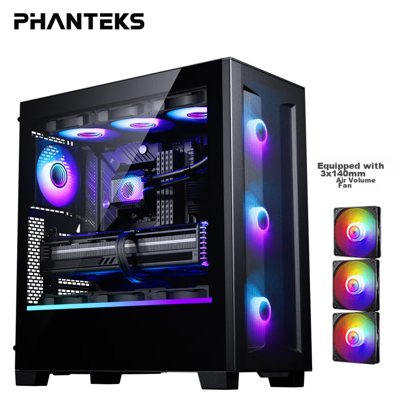 PHANTEKS XT523 Black Ultra Glass Side Panel ATX Motherboard Case (Mesh Panel/10 Fan Positions/Type-C Gen2/5080)